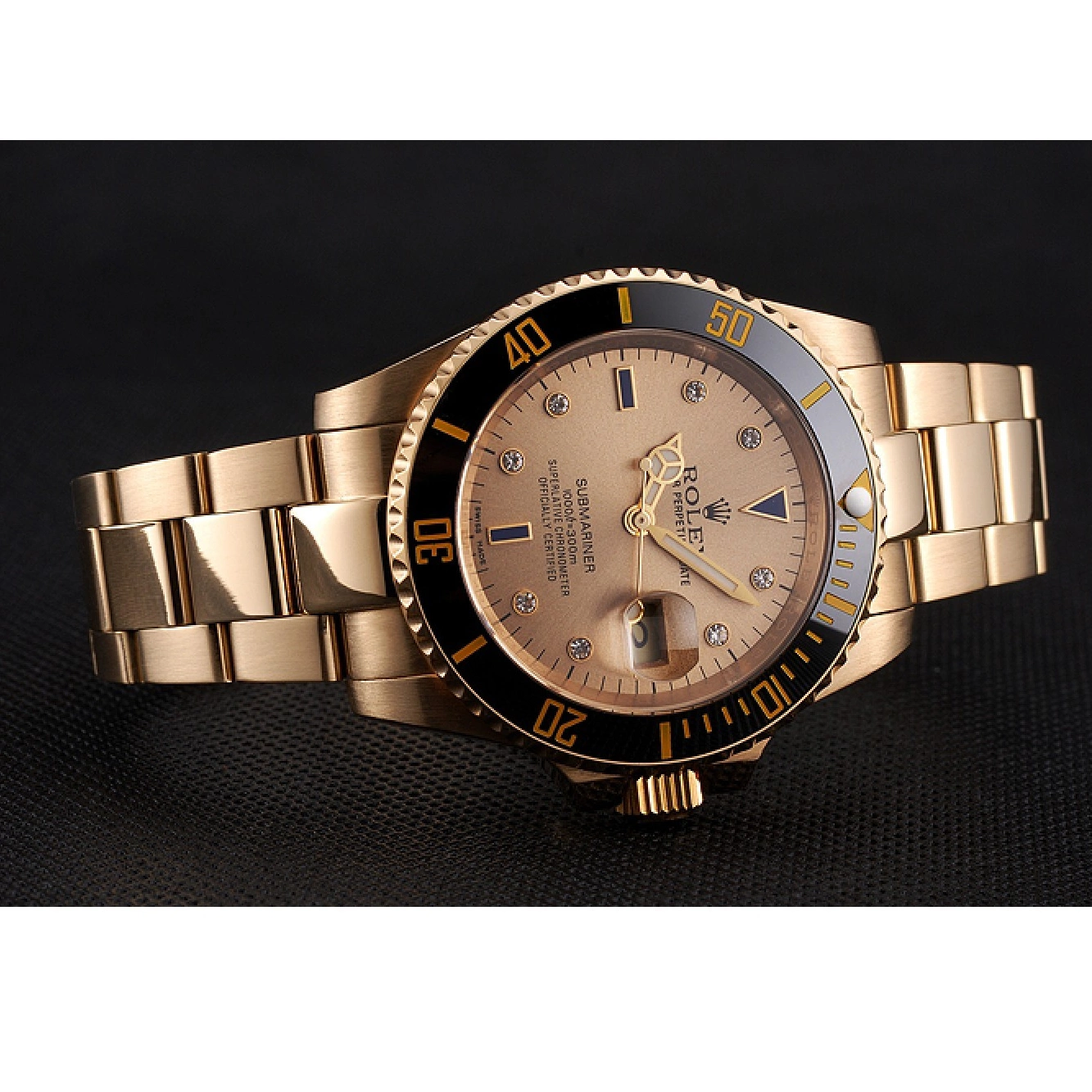 Good Copy Rolex Watches Gold Dial Submariner Markings Rolex Black Bezel Gold Yellow Swiss Bracelet And Case Diamond With 0821